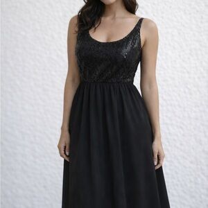 Black Sequin Scoop Neck Evening Dress